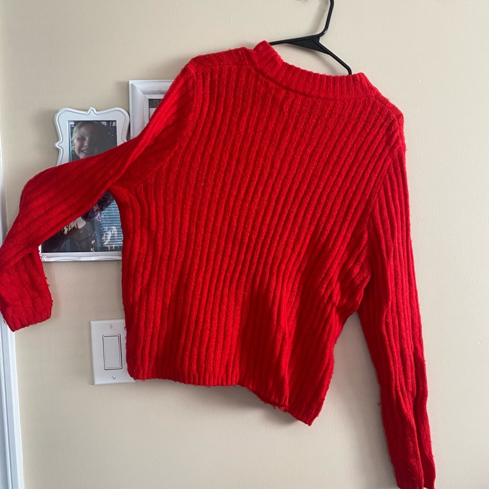 cute fuzzy red mock neck turtle neck sweater